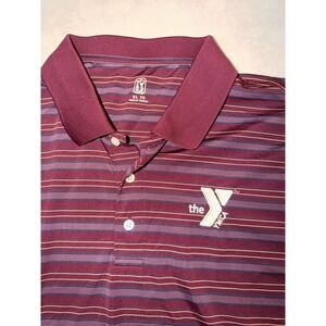 YMCA The Y PGA Tour Embroidered Men's Polo Shirt Collared Red Stripes Sz XL EUC